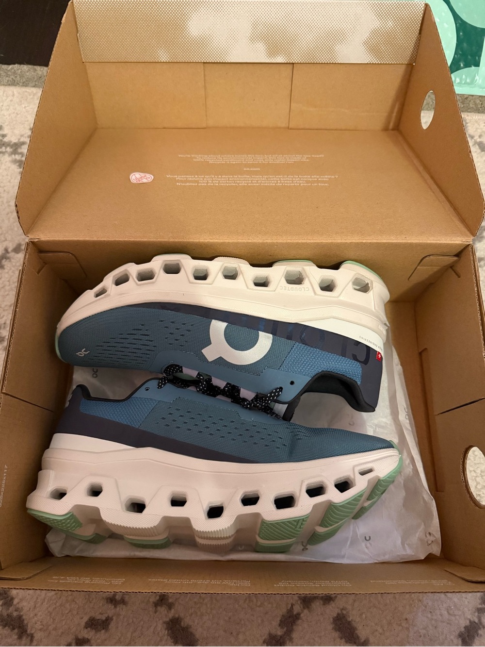 On Running size woman’s 8 Cloudmonster Athletic Shoe in Teal/White